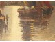 HSP marine painting boats harbor moonlight South France Mediterranean twentieth