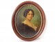 HSP table oval portrait young elegant woman necklace Gussyn Paris XXth