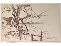 Drawing Ernst Van Leyden landscape lagoon Venice woman Karin 1958 landschap