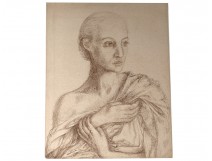 Ernst Van Leyden ink drawing woman portrait Karin Van Leyden portret 1933