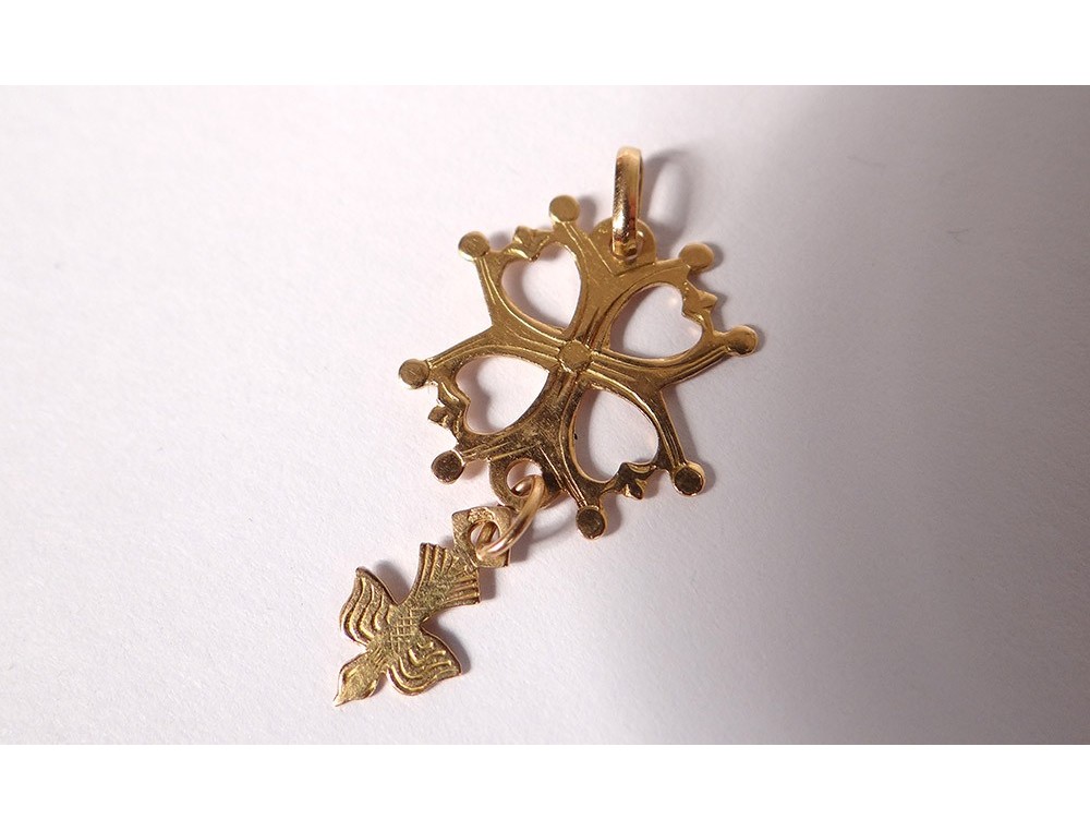 Huguenot cross pendant solid gold 18 carat dove Saint-Esprit 