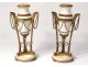 Pair cassolettes candle holders Louis XVI white marble gilded bronze eagles nineteenth