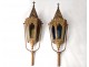 Pair of golden brass procession lanterns gothic decor cross nineteenth century