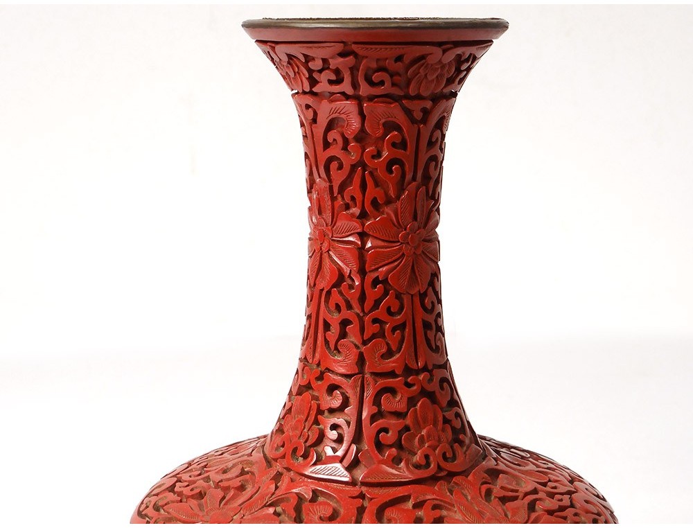 Baguier Vintage En Laque De Chine à Motif Floral - Ancien - Bon État Général