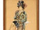 Watercolor drawing portrait Parisian elegant woman Gautré Antonie twentieth