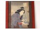 Japanese print Ukiyo-e woman oiran Bonsai cherry signed 19th century