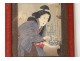 Japanese print Ukiyo-e woman oiran Bonsai cherry signed 19th century