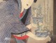 Japanese print Ukiyo-e woman oiran Bonsai cherry signed 19th century