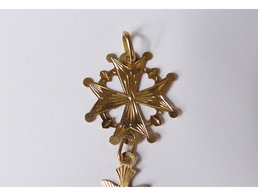 Huguenot cross pendant solid gold 18 carat dove Holy Spirit twentieth