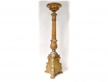 Large candlestick wooden candlestick stuccoed gilded heads cherubs acanthus eighteenth