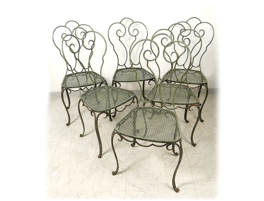 Set 6 wrought iron garden chairs painted 1950 twentieth century