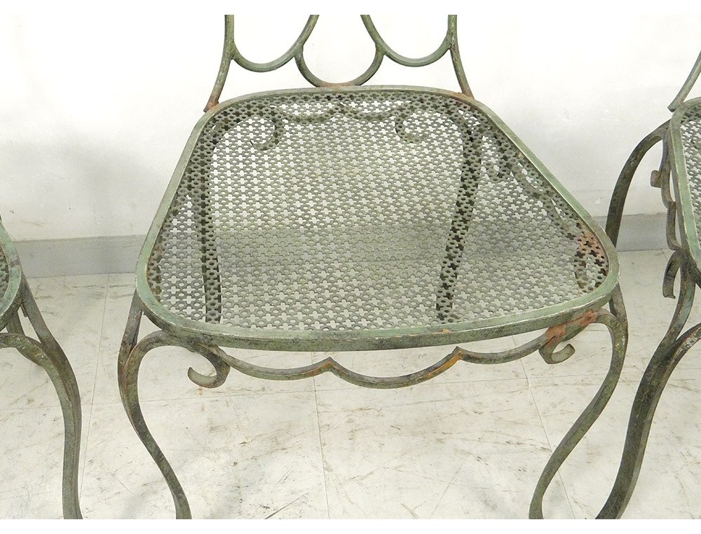 Set 6 wrought iron garden chairs painted 1950 twentieth century