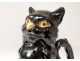 Pitcher zoomorphic barbotine Saint-Clément black cat twentieth century