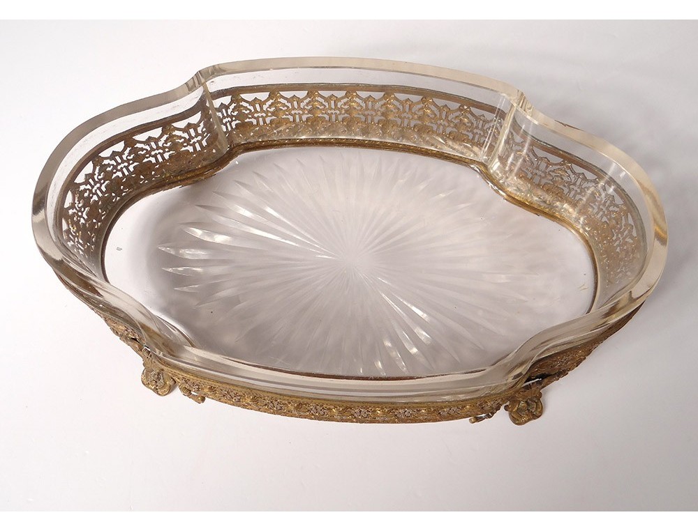Fruit bowl centerpiece brass golden Baccarat crystal century