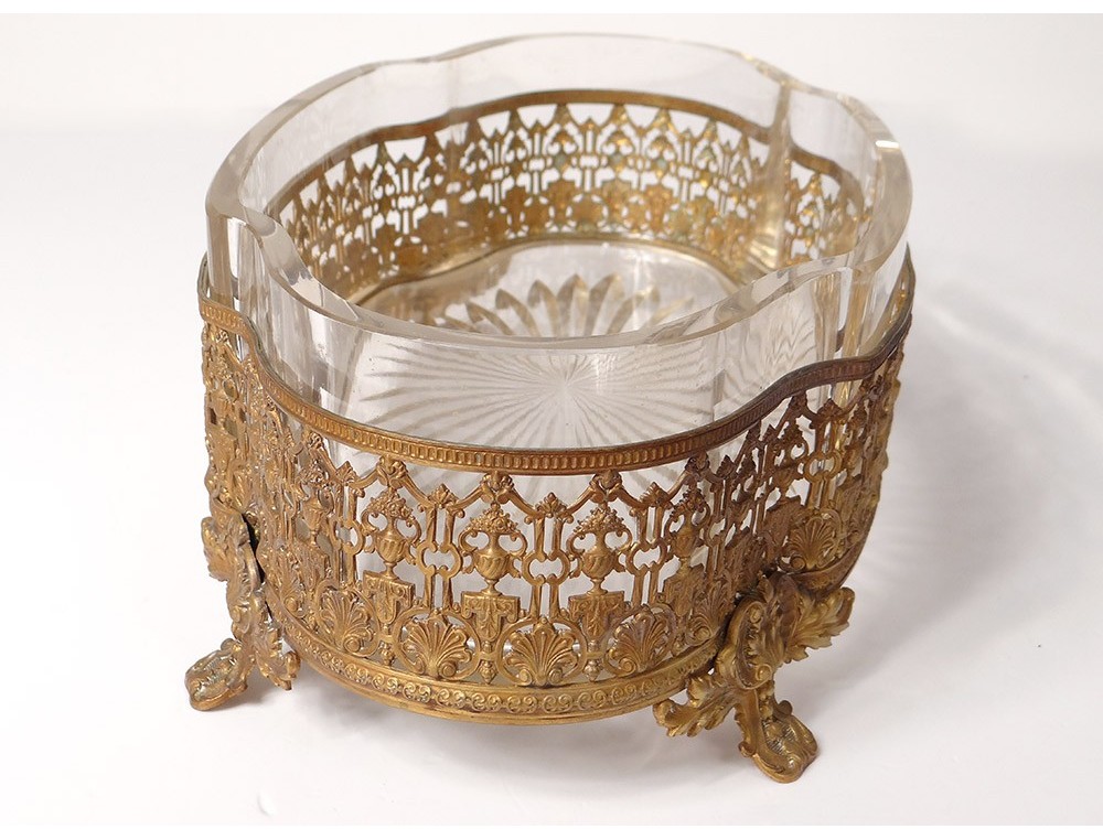 Fruit bowl centerpiece brass golden Baccarat crystal century