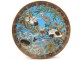 Large flat enamel cloisonne bronze Japan cranes fish carp birds nineteenth