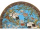 Large flat enamel cloisonne bronze Japan cranes fish carp birds nineteenth