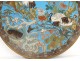Large flat enamel cloisonne bronze Japan cranes fish carp birds nineteenth