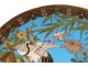 Large flat enamel cloisonne bronze Japan cranes fish carp birds nineteenth