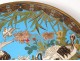 Large flat enamel cloisonne bronze Japan cranes fish carp birds nineteenth