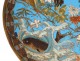 Large flat enamel cloisonne bronze Japan cranes fish carp birds nineteenth