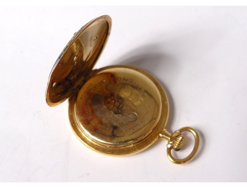 Montre gousset or massif 18K émail Longines Grand Prix Paris 1900 Beyrouth