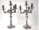 Pair candelabra candlesticks 4 lights Louis XV bronze silver flowers nineteenth
