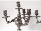 Pair candelabra candlesticks 4 lights Louis XV bronze silver flowers nineteenth