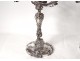 Pair candelabra candlesticks 4 lights Louis XV bronze silver flowers nineteenth