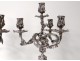 Pair candelabra candlesticks 4 lights Louis XV bronze silver flowers nineteenth