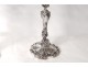 Pair candelabra candlesticks 4 lights Louis XV bronze silver flowers nineteenth