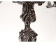 Pair candelabra candlesticks 4 lights Louis XV bronze silver flowers nineteenth