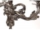 Pair candelabra candlesticks 4 lights Louis XV bronze silver flowers nineteenth