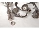 Pair candelabra candlesticks 4 lights Louis XV bronze silver flowers nineteenth