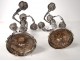 Pair candelabra candlesticks 4 lights Louis XV bronze silver flowers nineteenth