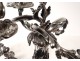 Pair candelabra candlesticks 4 lights Louis XV bronze silver flowers nineteenth