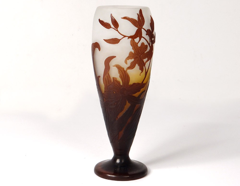 Vaso Pasta Di Vetro Emile Galle Fiori Orchidee Foglie Art Nouveau XIX | eBay