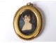 Small painted miniature oval portrait young woman bronze frame nineteenth century