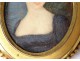 Small painted miniature oval portrait young woman bronze frame nineteenth century