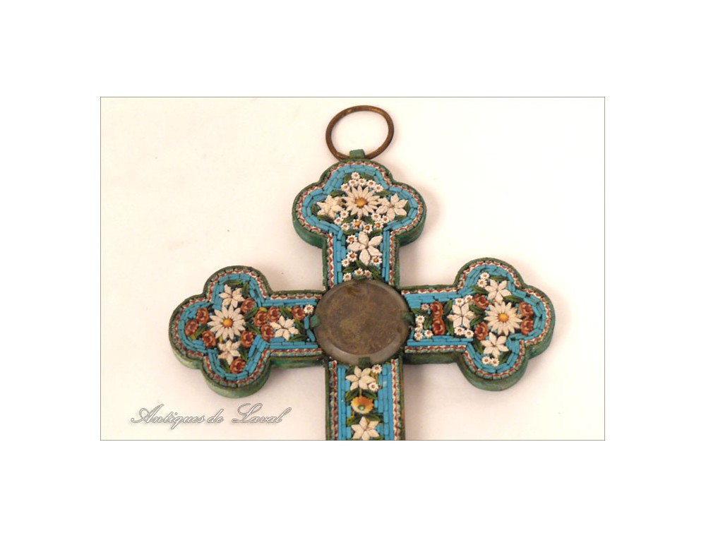 Croix Ancienne Française En Micro-mosaïque - Pièce Vintage Rare - Métal - Occasion