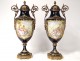 Pair covered pots porcelain vase Sèvres Longpré gallant bronze scene 19th
