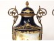 Pair covered pots porcelain vase Sèvres Longpré gallant bronze scene 19th