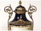 Pair covered pots porcelain vase Sèvres Longpré gallant bronze scene 19th