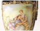 Pair covered pots porcelain vase Sèvres Longpré gallant bronze scene 19th