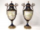 Pair covered pots porcelain vase Sèvres Longpré gallant bronze scene 19th