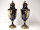 Pair covered pots porcelain vase Sèvres Longpré gallant bronze scene 19th
