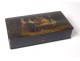 Russian lacquered wood cabinet box Lukutin characters table landscape nineteenth