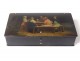 Russian lacquered wood cabinet box Lukutin characters table landscape nineteenth