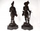 Pair sculptures bronze Blavier Henri Duc Guise Tower Auvergne Marfée nineteenth