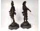 Pair sculptures bronze Blavier Henri Duc Guise Tower Auvergne Marfée nineteenth